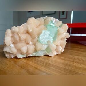 Green Apophyllite with Yellow Calcite and Stilbite Crystal